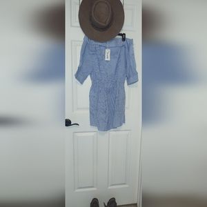 Blue/white striped off shoulder top